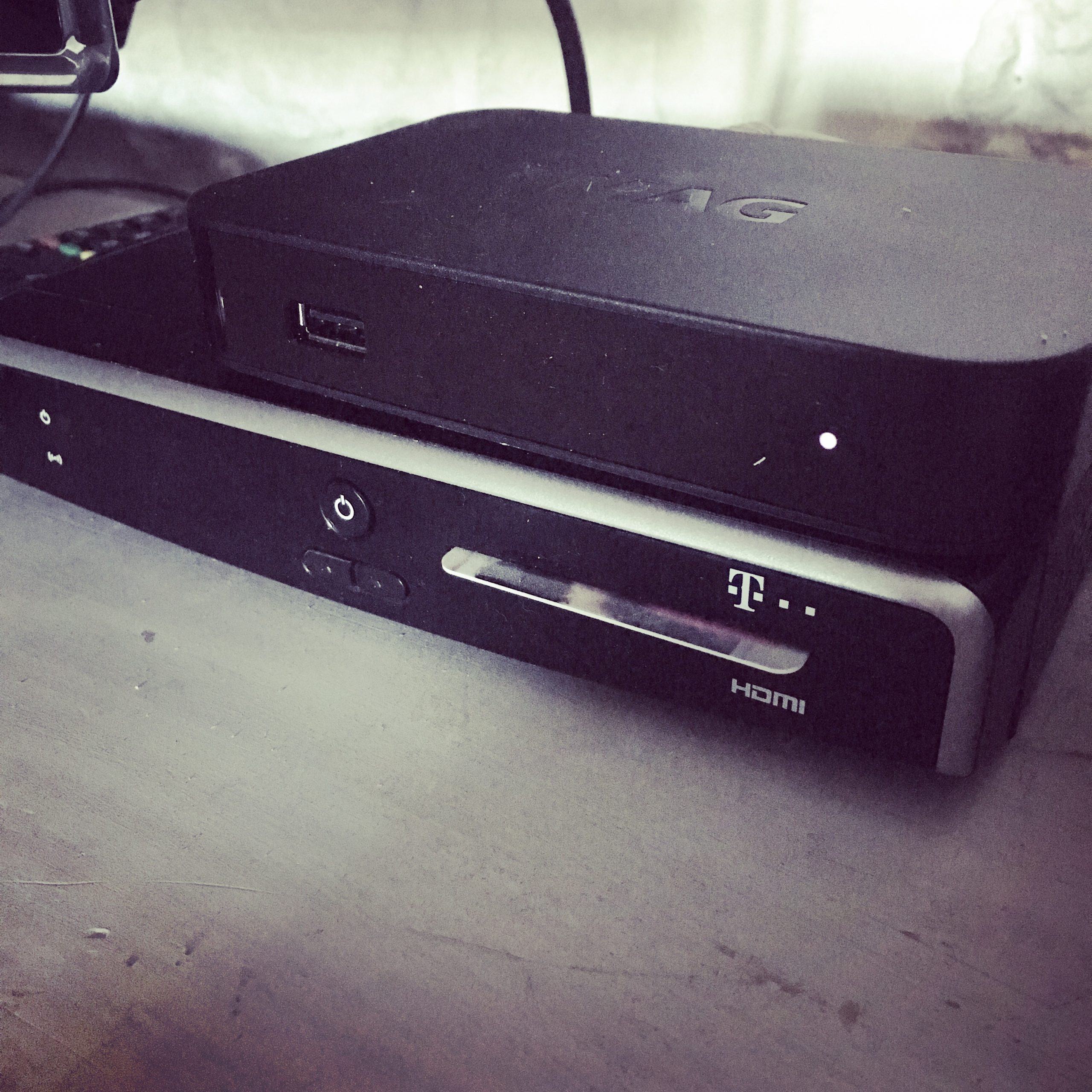 New set top box – and four solid lights on our new router. Success all round!