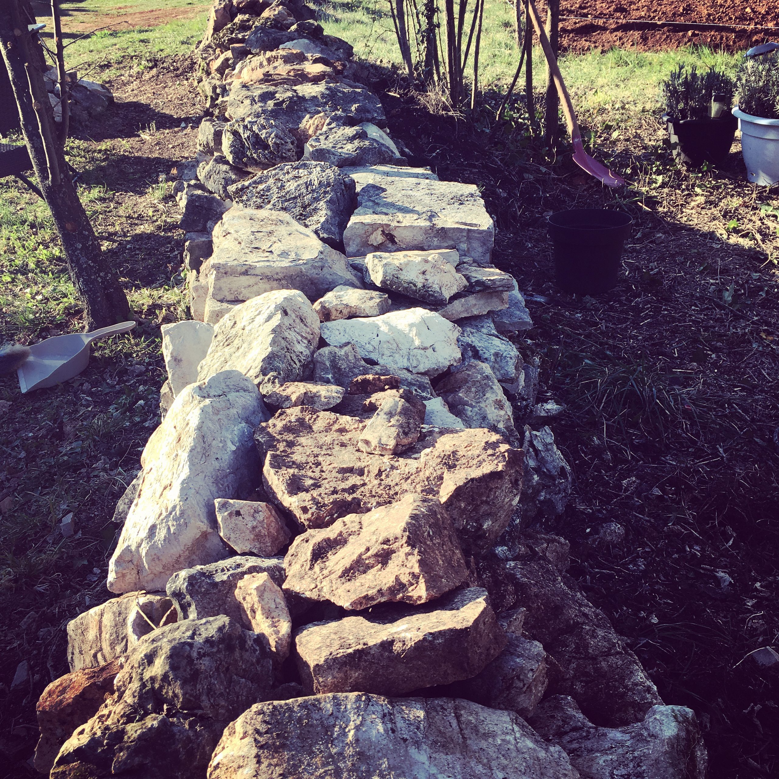 Stone by stone, the wall is being rebuilt and made secure. Who knew we’d be turning our hands to dry stone walling?